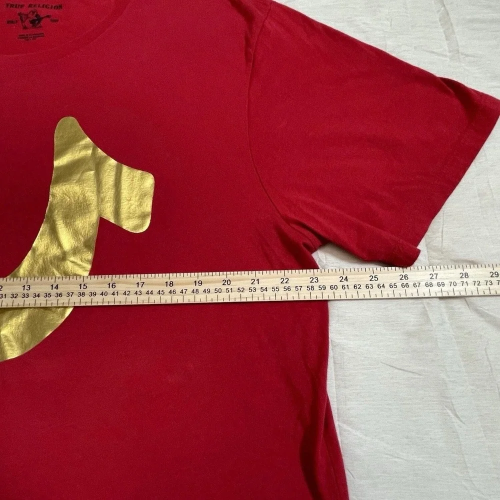 True Religion T-Shirt Mens XXL Gold Horseshoe Foil Logo Cotton Red Solid